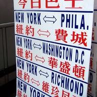 A sign advertising routes on a cubside bus service.